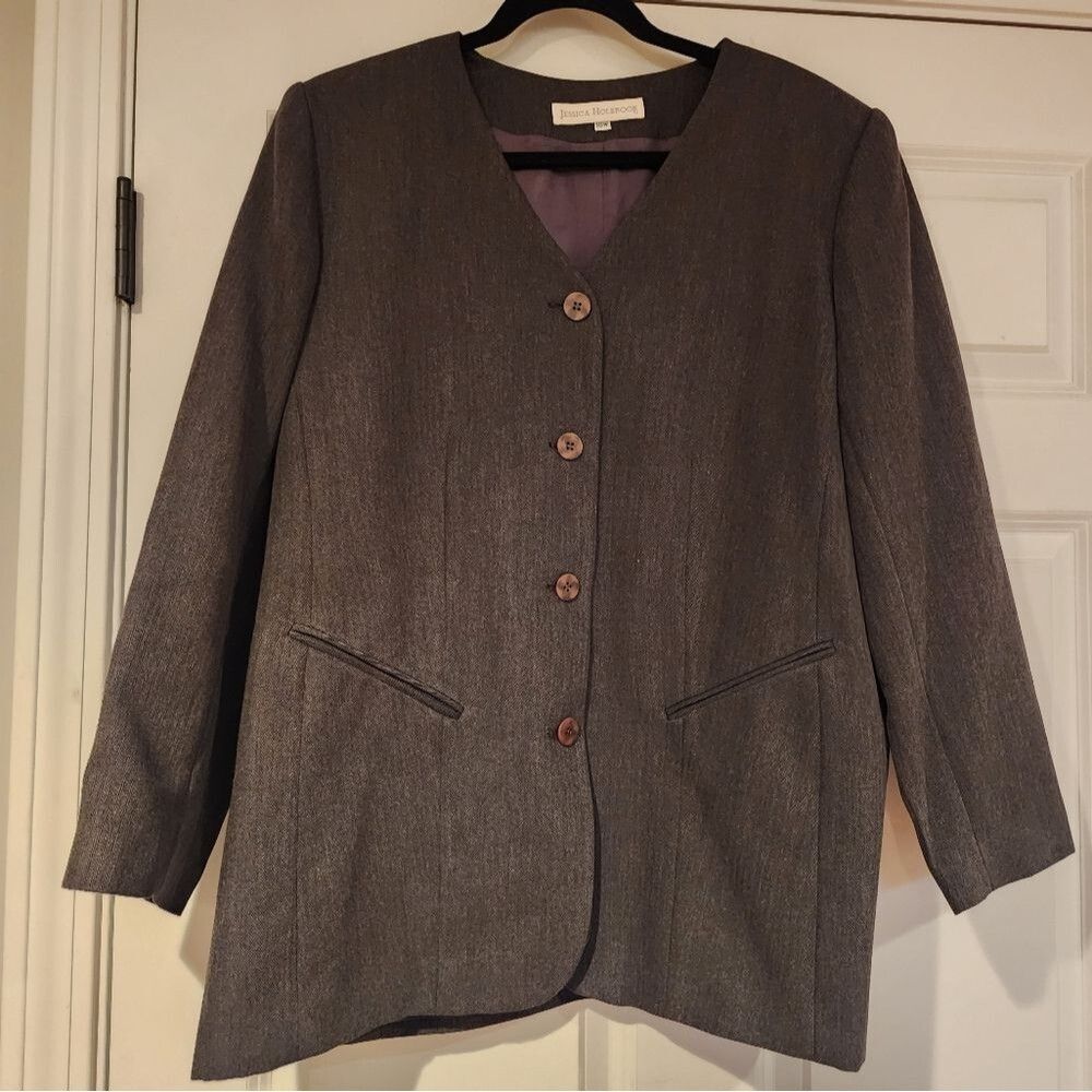 Jessica Holbrook Dark Gray Button Front Blazer Jacket 18W
